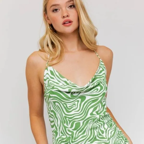 New LE LIS Collection Green Zebra Resort Dress Sleeveless Spaghetti Women’s Sz S - Image 4
