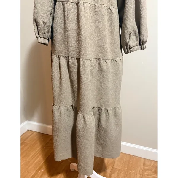 Grade & Gather Tiered Midi Dress Size‎ S Taupe Excellent Puff Sleeve - Image 11