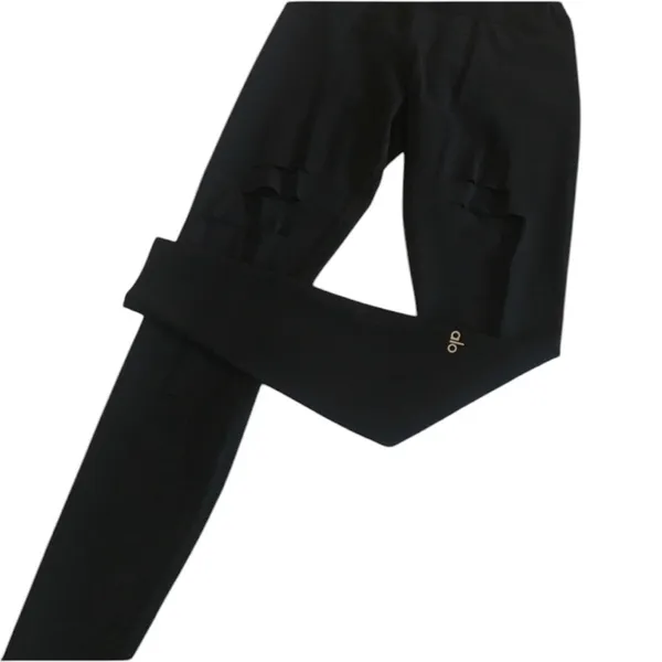 Alo Yoga Warrior High Rise Waist Edgy Goth Black Ripped Slashes Leggings S - Image 7