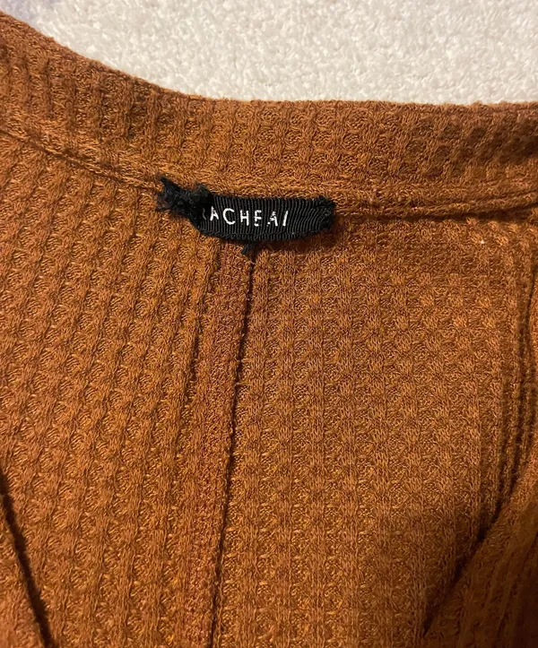 Waffle Knit Sweaterish Button Up Orange Size L - Image 2
