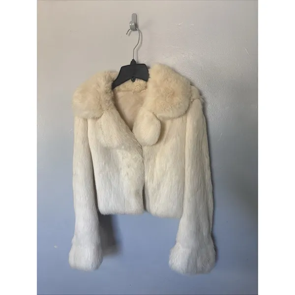 Vintage Cream Genuine Rabbit Fur Jacket Size Small - Image 3