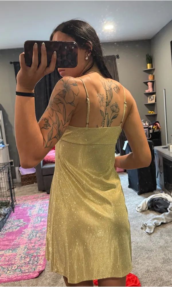 UO Sparkly Moon Beam Empire Waist Mini Dress - Image 4