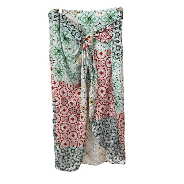 Zara Satin Floral Print Knot Twist Midi‎ Skirt Women's L Sarong Style Boho NWT - Image 3