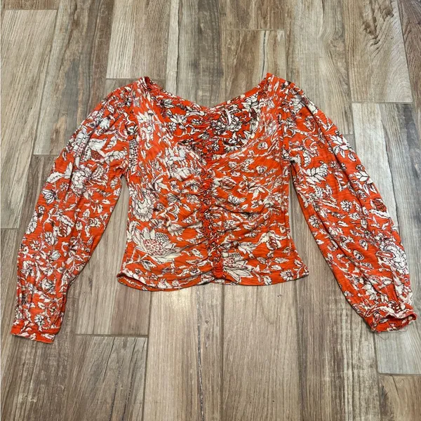Free People Floral Say the Word Ruched Long Sleeve Top - Image 2