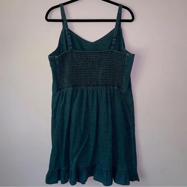 Old Navy Size XL Dark Chambray Denim Mini Dress Babydoll Ruffle Casual Soft Girl - Image 4
