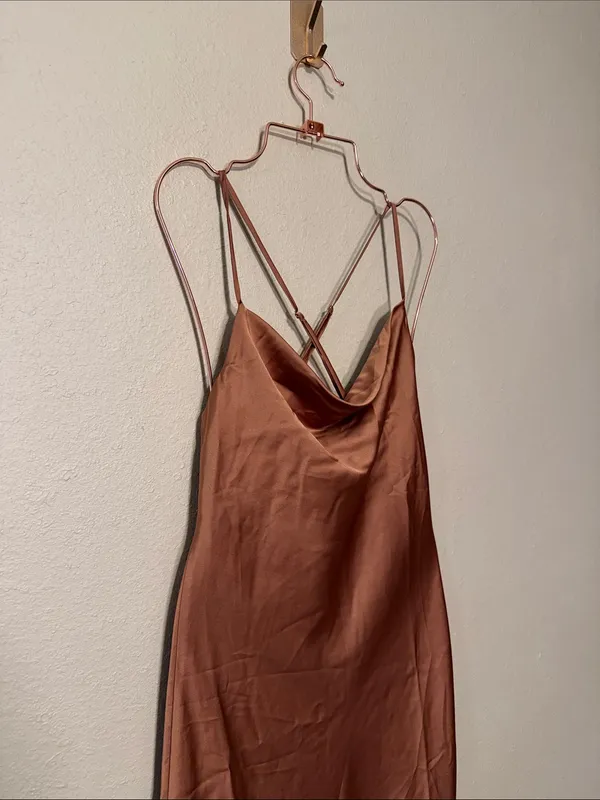 Show Me Your Mumu Verona Cowl Dress Size XXS NWT In Copper Luxe Satin - Image 4