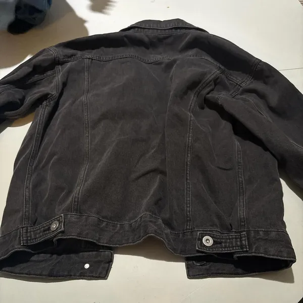 Black Washed Denim Trucker Jacket Oversized Vintage Grunge Streetwear XS - Image 5