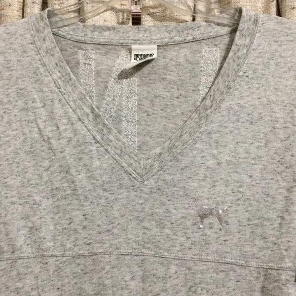 PINK Victoria's Secret V-Neck Long Sleeve Bling Tee - Image 2