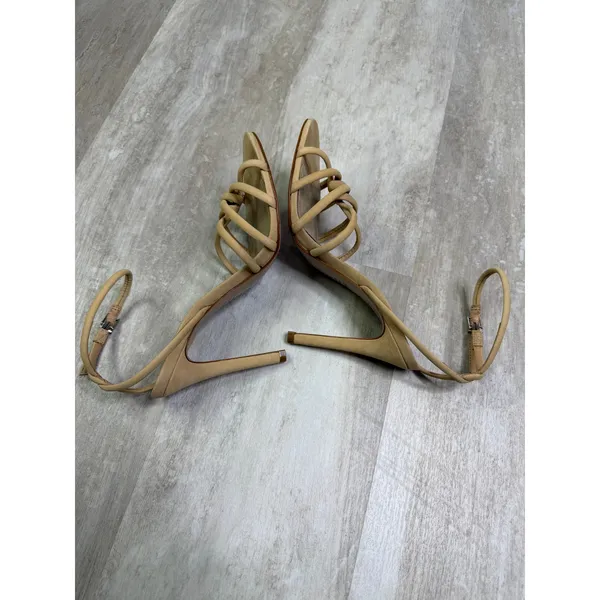 Schutz Rachel Nubuck Sandal Heels Size 7.5 Nude Tan Neutral - Image 4