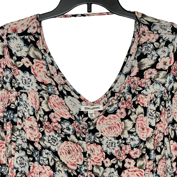 Billabong Button‎ Up Blouse Size Small Multi Color Floral Rayon Womens LS - Image 2