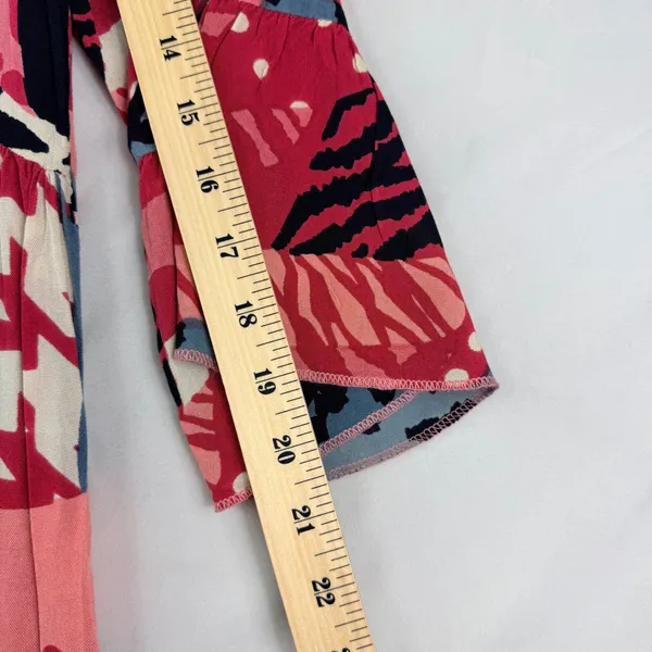 Zury Maxi Dress Womens OSFM Pink Mixed Print Tiered Boho Artsy Bell Sleeve Flowy - Image 7