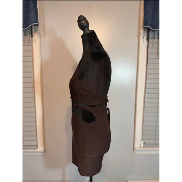 PrettyLittleThing Brown Cut Out Halter Bodycon Mini Dress Size US 4 NWT - Image 3