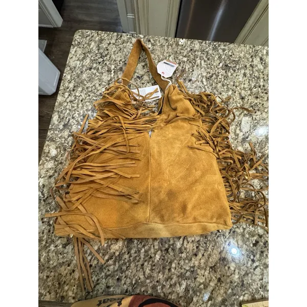 Divina Firenze Fringe Suede Leather Hobo Bag Southwestern Festival Boho - Image 3