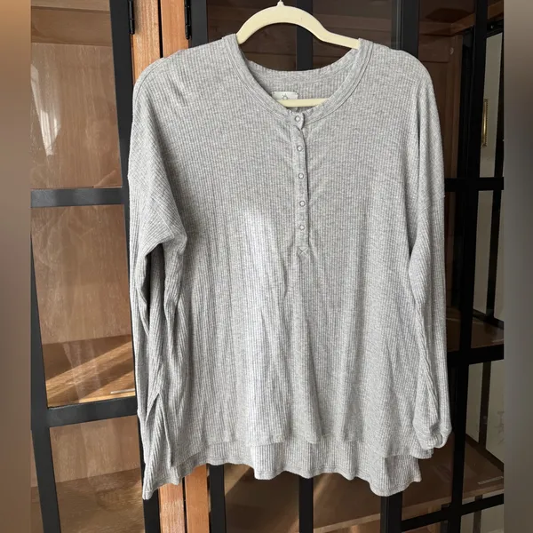 Aerie Henley Pullover long sleeve tee waffle knit ribbed oversized top - Image 9