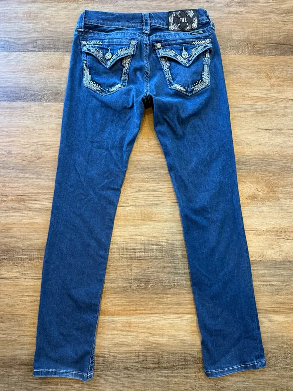 Miss Me Y2K Inspired Embellished Back Pocket Straight Jeans in Blue Wash size 28 - Image 3