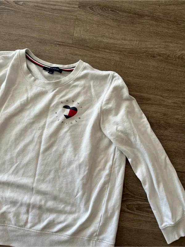Tommy Hilfiger Womens Crewneck Sweatshirt Large White Heart Logo Cotton Preppy - Image 7
