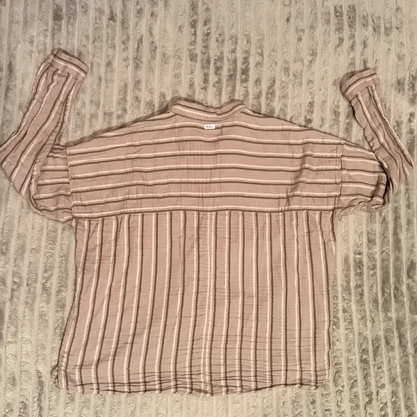 RVCA Womens Tan Striped Gauze Button Down Shirt Oversized Long Sleeve Large - Image 6