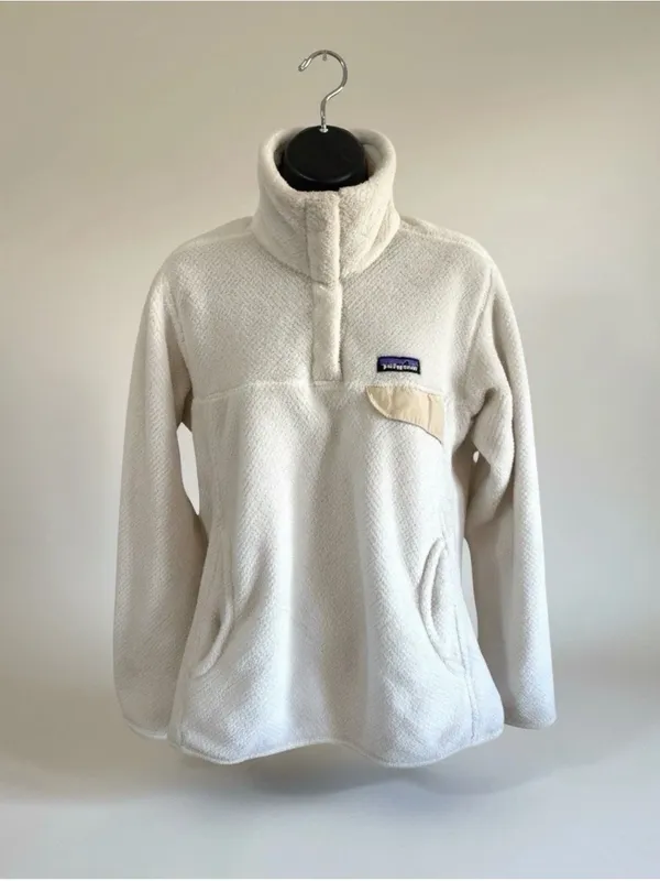 Patagonia Women’s Fleece Jacket White Size M Quarter Button Up - Image 2
