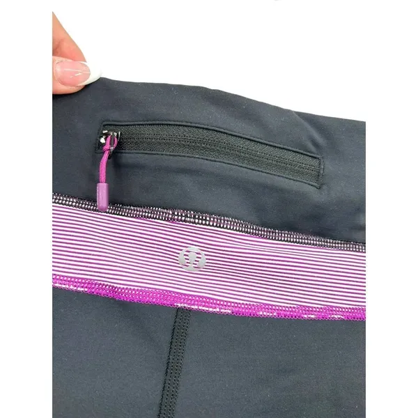 Lululemon‎ Take Flight Bike Shorts Black Purple Stripe Size 10 - Image 5