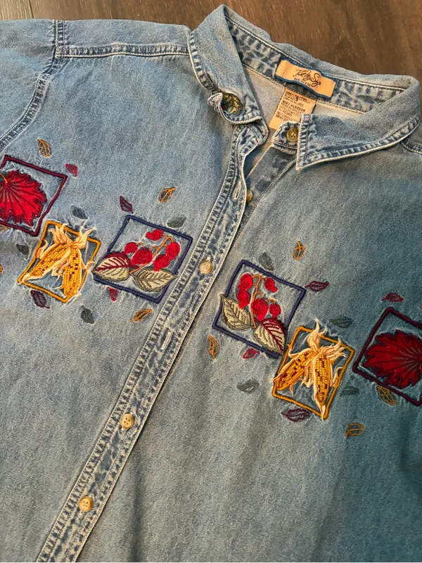 Light Blue Embroidered Denim Button - Image 2