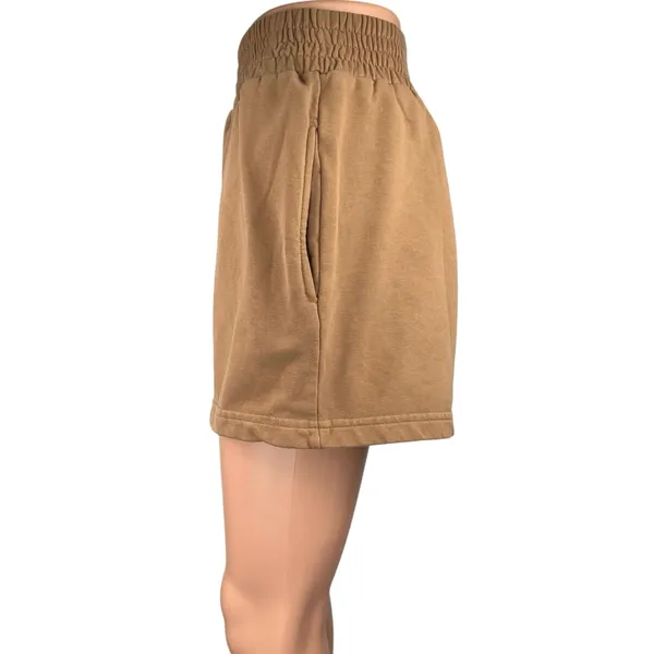 12th Tribe Oakley Women's Brown Pleated Pockets Mini Lounge Sweat Shorts Sz S/M - Image 2