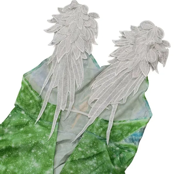 Tinkerbell Green Fairy Dress With Leafy wing Sleeves & Sparkling Small - Image 7