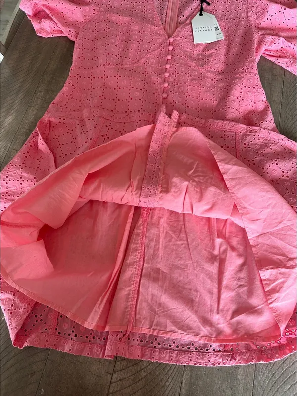 NWT English Factory Broderie Lace Puff Sleeve Mini Dress in Pink Women’s Medium - Image 12