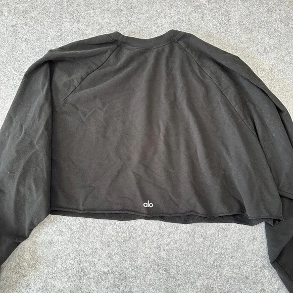 Alo Yoga Womens Cropped Raglan Sweatshirt‎ Black Raw Hem Size L Large - Image 6