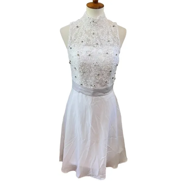 NWT TS Couture White Rhinestone Chiffon Formal Dress Size 8 - Image 14