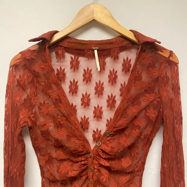 Free People Mesh Floral Burnout Button Long Sleeve Top XS Fairycore Festival - Image 7