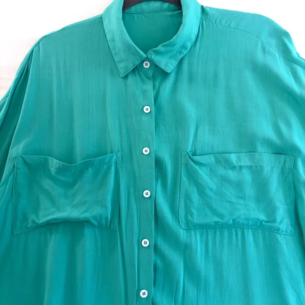 Mint Green Rayon Button Down Oversized Roll Tab Sleeve Shirt‎ XL - Image 7