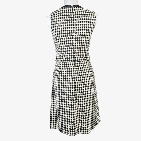 Lauren Ralph Lauren Houndstooth Faux Wrap Dress 4 Black White leather trim - Image 2