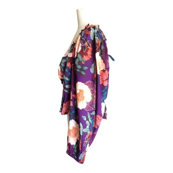 Band of the Free NWT Floriane Purple Floral Balloon Sleeve Crop Top Women Large - Image 7