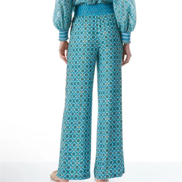 Alice + Olivia Small Russell Pants‎ High Waist Geo Teal Blue Wide Leg Boho Gypsy - Image 5