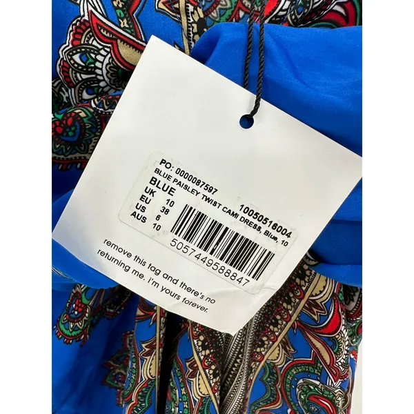 Missguided Mini Twist‎ Tie Dress Womens Sz 6 Blue Paisley Vacation Resort Cruise - Image 9