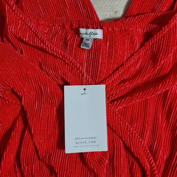 Love,Fire‎ Vibrant Red Pleated Wide-Leg Jumpsuit Sleeveless Size L NEW - Image 9
