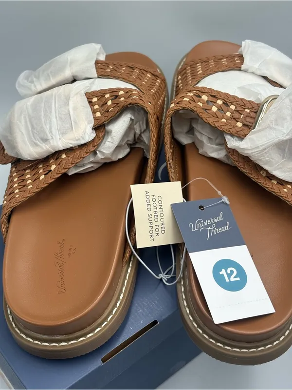 Universal Thread Women’s Size 12 Brown Woven Buckle Slide Sandals Comfort Footbe - Image 3