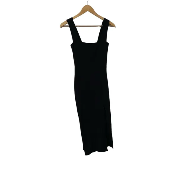 REFORMATION Cassi Black Knit Ribbed Square Neck Sleeveless Slit Midi Dresss - Image 12