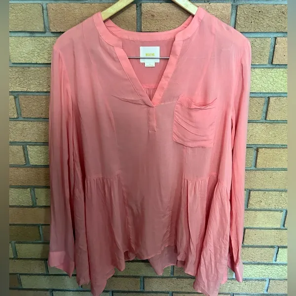Maeve Anthropologie Orange/Pink Laiken Henley Popover Top Lightweight Size 10 - Image 3