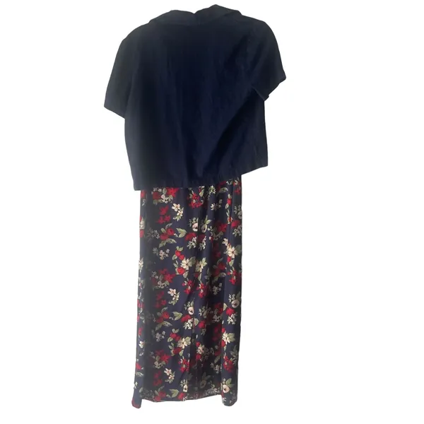 Ease Sport Vintage Size‎ 8 Blue Floral Linen Blend Dress & Cardigan Cottage - Image 6