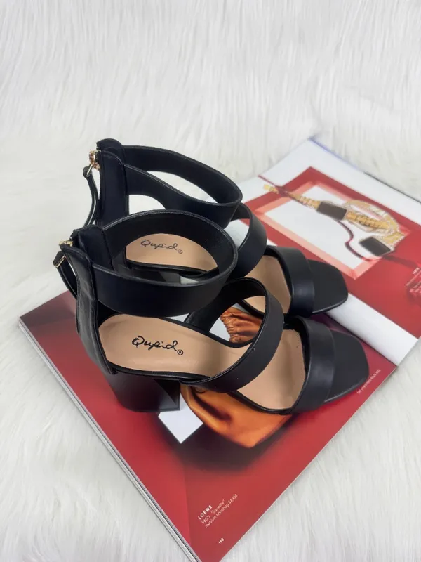 Women's Qupid Dorcas Faux Leather Multi Strap Block Heel Sandals Black Size 8 - Image 3
