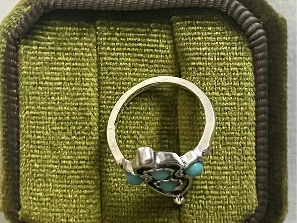 Vintage/Boho Design Blue Turquoise Stainless Steel Silver Statement Ring Size 6 - Image 3