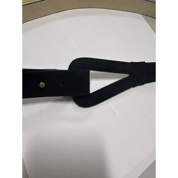 Coldwater Creek Black Suede‎ Leather Belt Triangle Buckle Large Modernist Womens - Image 2