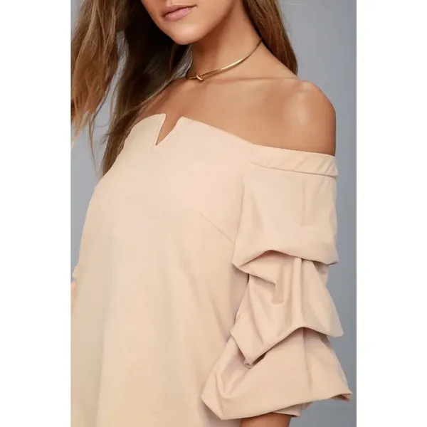 J.O.A. Kali Blush Pink Off-the-Shoulder Mini Dress Size Small‎ Bishop Sleeve - Image 3