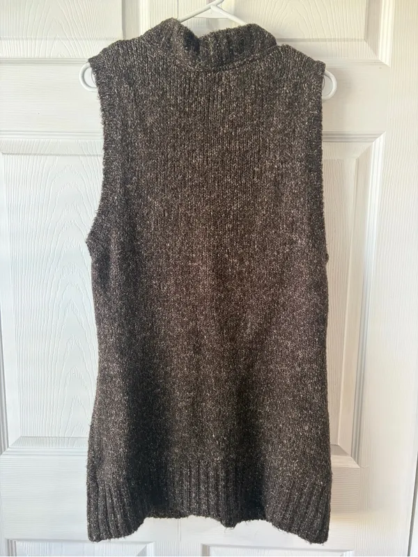 L.L. Bean Brown Cable-Knit Sleeveless Button Cardigan Vest - Image 3