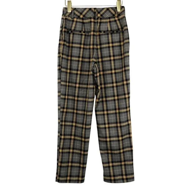 H&M Tan Black Plaid High Rise Straight Leg Trousers Pants Size 4 - Image 3