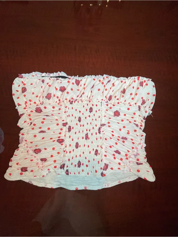 Free People Cream Scottie Printed Tube Sleeveless Top Stretchy Sz L BarbieCore - Image 5