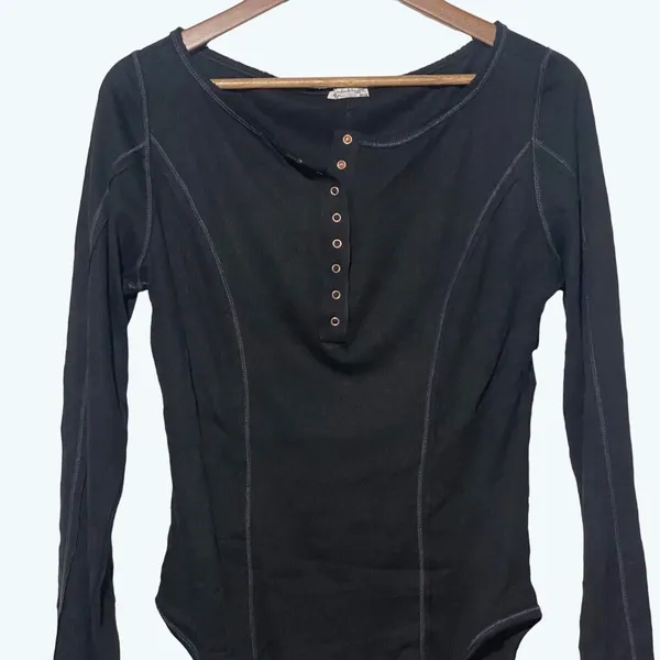 Free People Sloane Thermal Bodysuit | Women’s Large | Black | NEW - Image 5