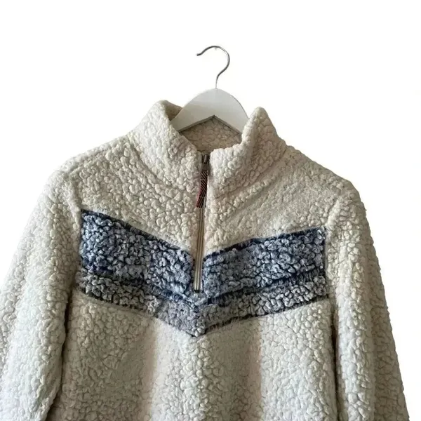 Weatherproof Vintage Fleece Faux Fur off White Blue Boho Soft ¼ Zip Jacket SZ M - Image 11