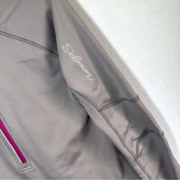 Salomon Half 1/2 Zip Hoodie Pullover Women's M Gray Pink Fleece Thermal Pockets - Image 2